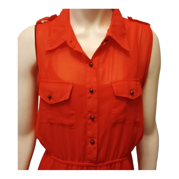 Paper Doll Orange Sleeveless High Low Maxi Dress Size L Button Front - Picture 2 of 11